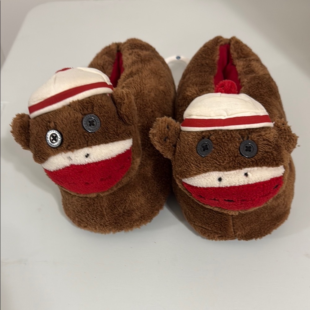 Lazy One Brown and Red Monkey Slippers for Kids